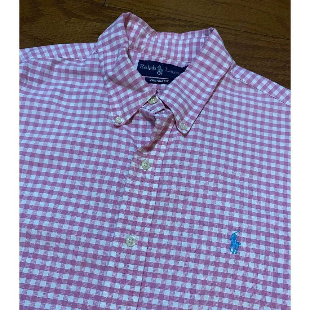 Polo Ralph Lauren Custom Fit Button Down LS Gingham Shirt Large Pink Blue Pony